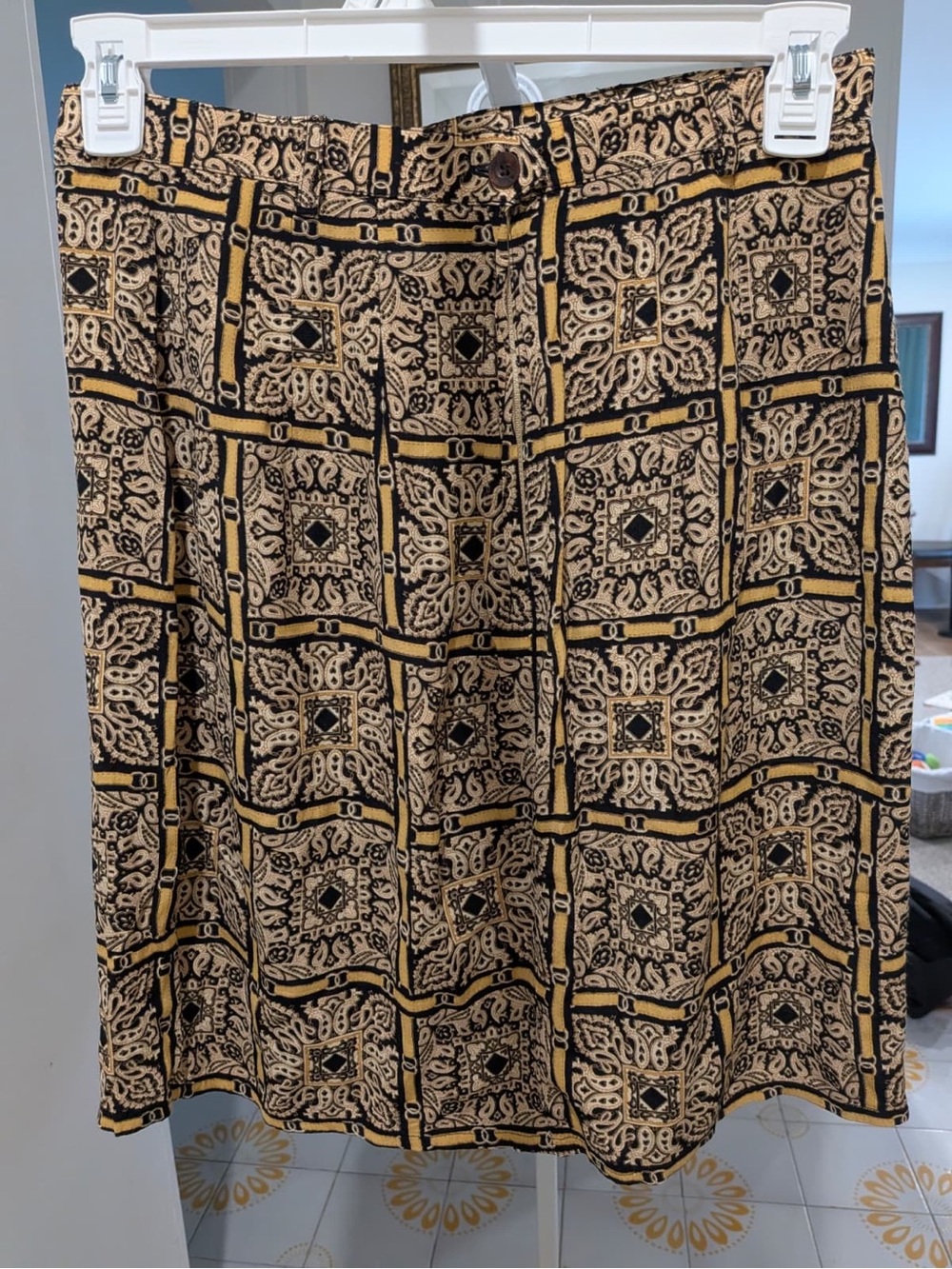 British Khaki Black and Tan Geometric A-Line Skirt